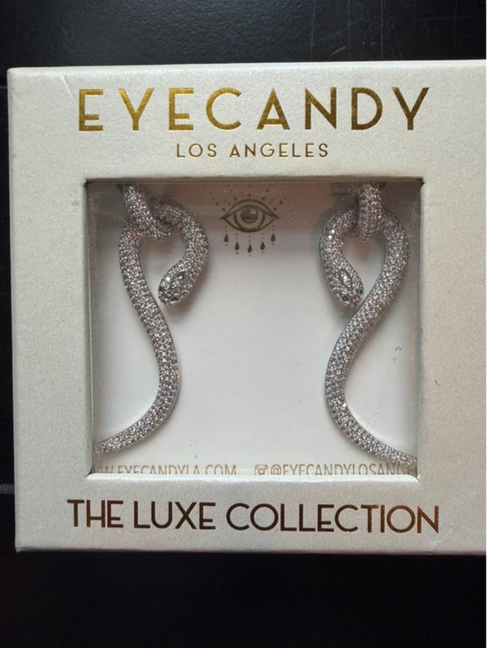Eye Candy LA Sybill CZ Snake Earrings Silver Crystal Luxe Collection NWT